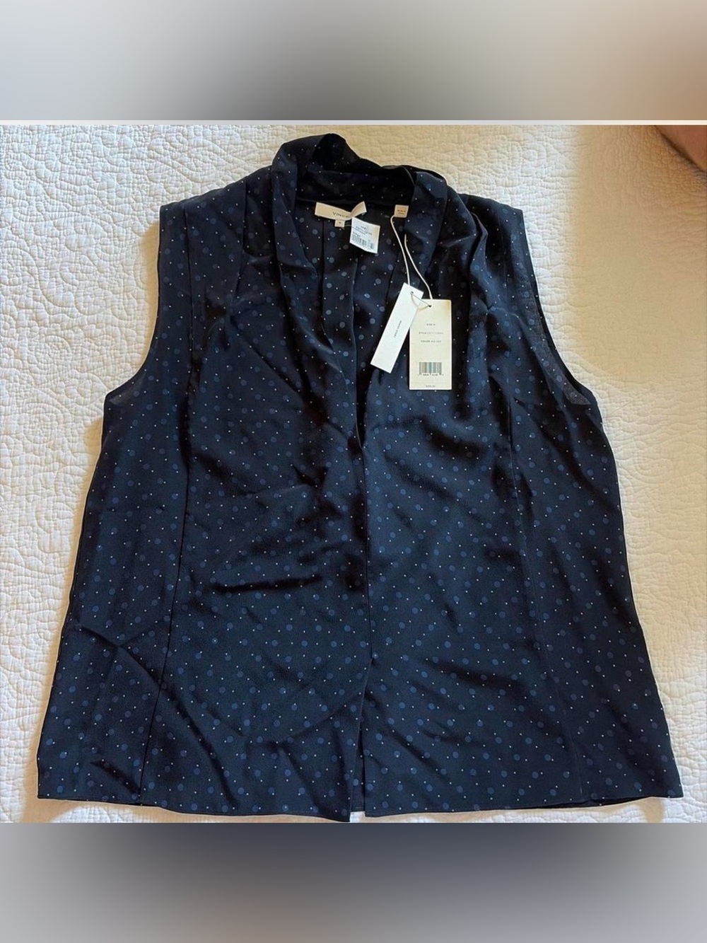 Vince Navy Sleeveless Polka Dot Blouse